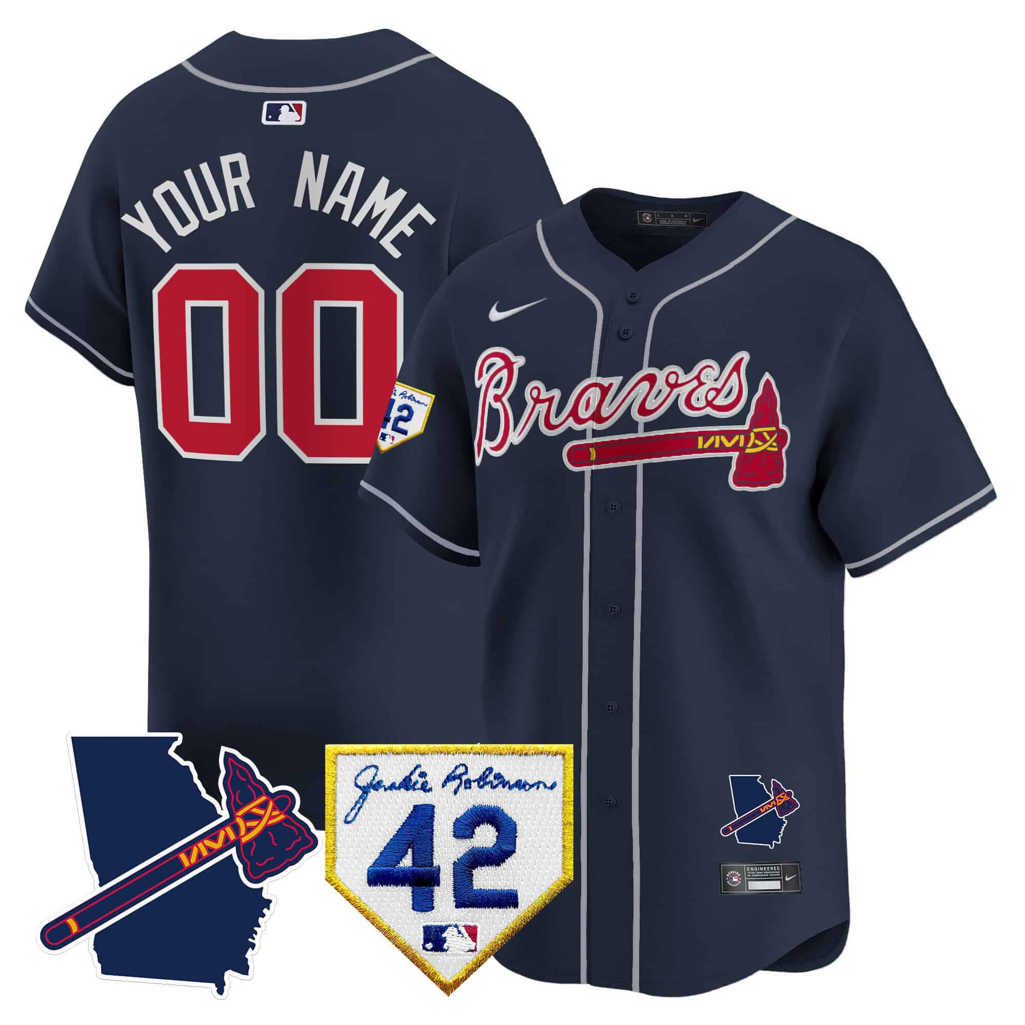 Men Atlanta Braves Blue Nike 2024 Robinson & Georgia Patch Vapor Premier Limited Custom MLB Jersey